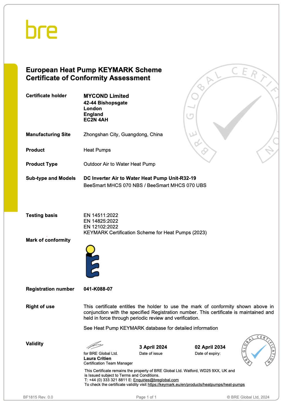 A modern split heat pump from the MyCond BeeSmart series shown for efficiency features.