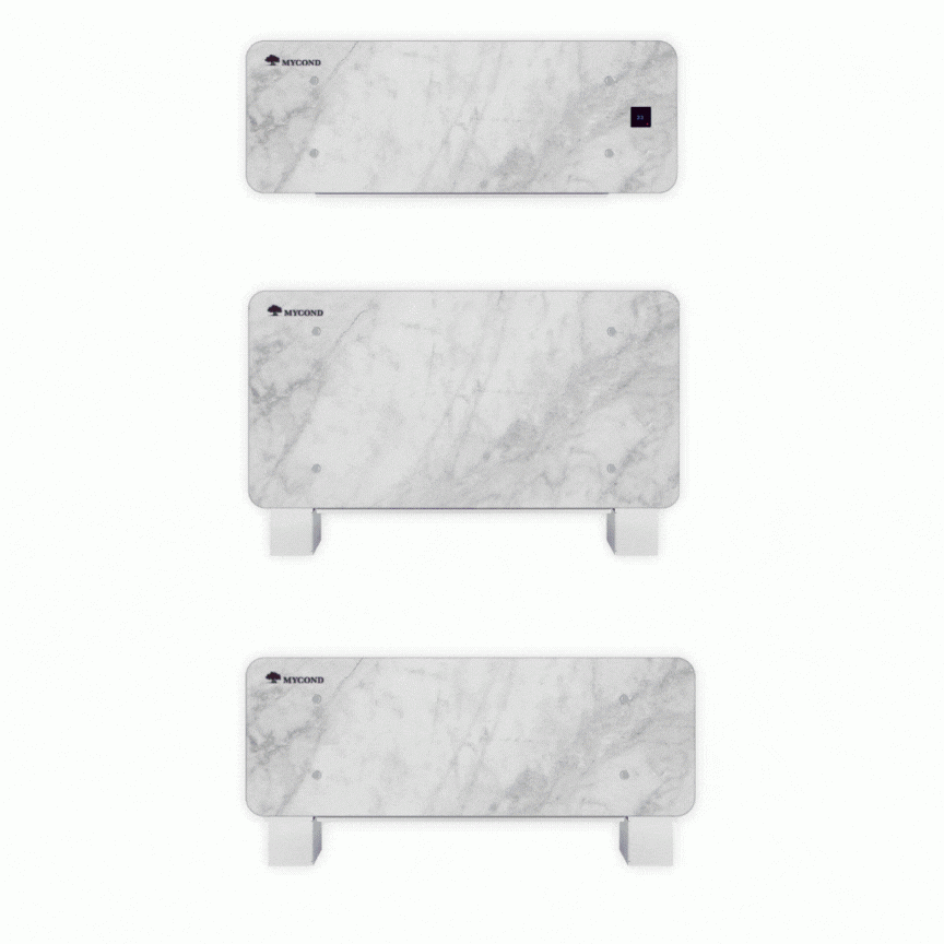 MyCond Silver Glass Wall Modern wall-mounted fan coil unit in silver glass design.