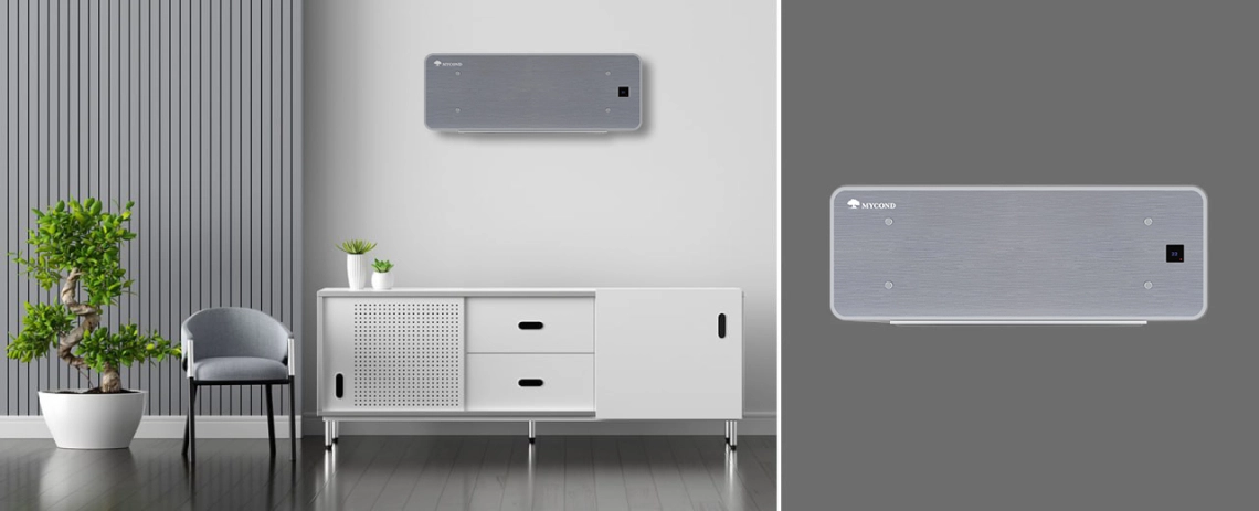 MyCond Silver Glass Wall Ultra-thin fan coil unit with silver glass design and intuitive controls.