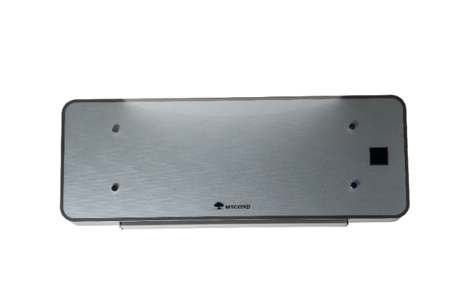 Sleek MyCond silver Glass Wall series fan coil unit showcasing modern design.